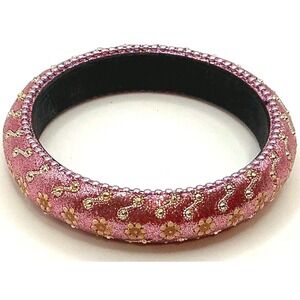 Beautiful Bollywood Sparkling Pink‎ Floral Beaded Bangle Bracelet 7.75”
